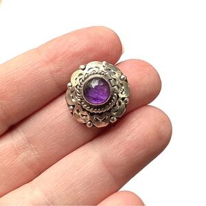 Vintage Taxco Sterling Silver Amethyst Poison Ring Adjustable